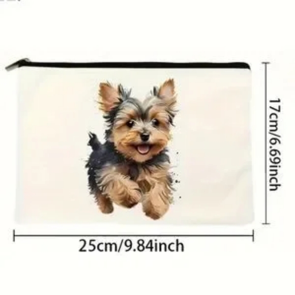 Teacup Yorkie Canvas Print Zipper Pouch Makeup Bag NIP - Picture 3 of 4